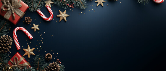 Wall Mural - a black background with a red box and a bunch of candy canes and stars