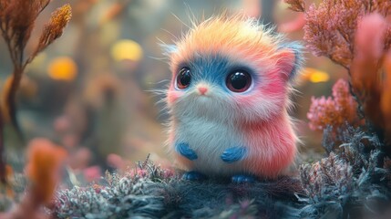 fluffy creature with vibrant colors and playful features set against a whimsical background exuding charm and cuteness inviting viewers into a fantastical world