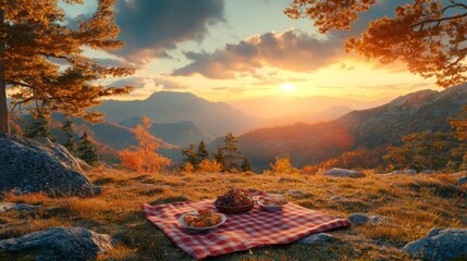 Poster - A beautiful mountain landscape with a red