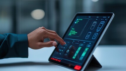 a consultant s hand pressing buttons on a tablet during a virtual consulting session, tablet consult