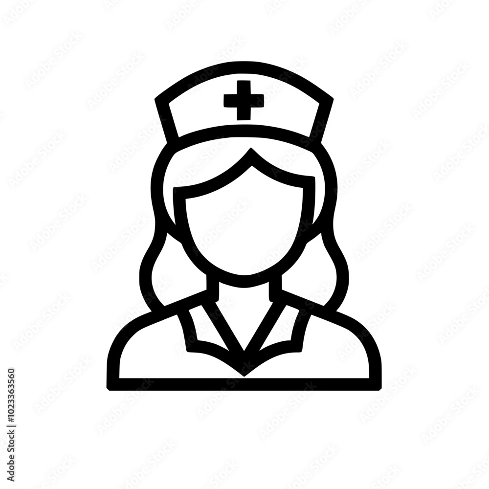Iconic representation of a female nurse in uniform with a cross hat ...