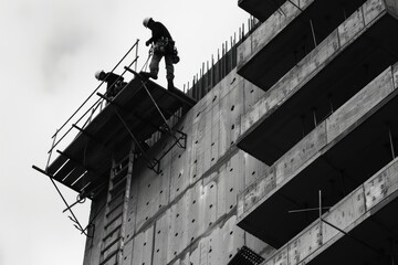 Poster - People working on the construction building helmet architecture development.