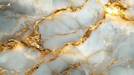 White Marble with Gold Veins and Glittering Texture