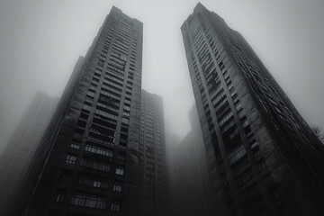 Futuristic Dystopian Brutalist Skyscraper Design Showcasing Monolithic Concrete Structures and Stark Urban Aesthetic