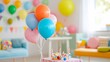 © songpol152 - Vibrant balloons floating at a festive birthday party celebration. Great for event planning, children's parties, and holiday content.