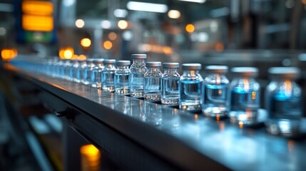 Poster - A row of bottles on a conveyor belt