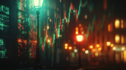 Poster - A digital art piece depicting stock market charts, with green and red lines representing the rising or falling trends of different asset class values
