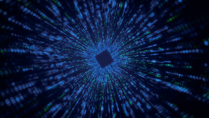 Poster - Colorful Tunnel Background. Abstract techno digital background. Big data visualization. Data flow information. Concept of digital communication. Wormhole. 3d vector illustration.
