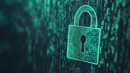 Poster - A digital lock symbol on a binary code background, representing cybersecurity and data protection.