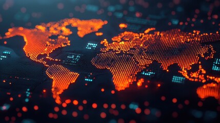 Poster - A vibrant, digital map of the world in glowing orange tones, showcasing data points and a global network theme.