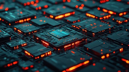 Poster - A close-up view of circuit boards with glowing elements, illustrating a futuristic technology theme.