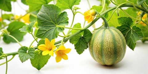 Wall Mural - Green leaves of Cantaloupe Muskmelon with yellow flowers and pumpkin leaf vine plant