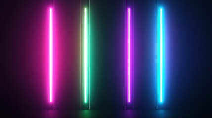 Fototapete - A bold and futuristic neon light flare, featuring glowing neon beams in electric colors like purple, blue, and green, 