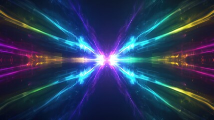 Fototapete - A bold and futuristic neon light flare, featuring glowing neon beams in electric colors like purple, blue, and green, 