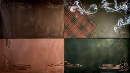 Poster - Smoky background with vintage tiles and ornate patterns.