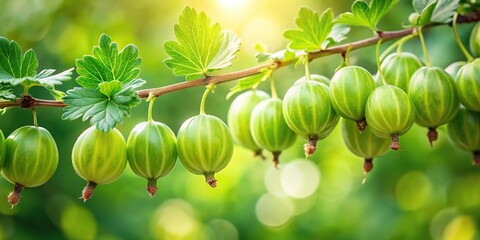 Green organic gooseberries in the garden