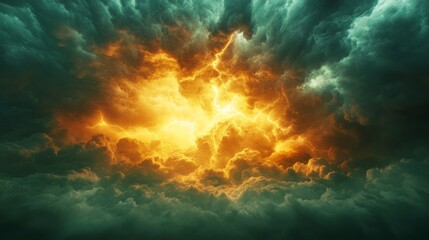 Poster - A stormy sky with a bright yellow sun in the middle