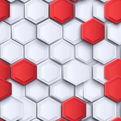 Poster - Minimalist Hexagon Grid Background in Red and White, seamless pattern