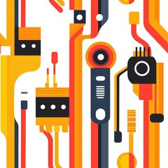 Poster - Abstract Digital Connections with Simple Tech Lines, seamless pattern