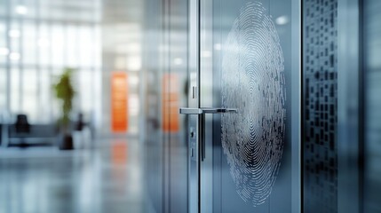 Poster - A close-up of a glass door featuring a fingerprint design, suggesting security and privacy.