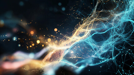 Poster - Abstract technological background with lines of neural networks and data transmission lines