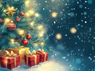 Poster - A Christmas tree background with glowing lights, 