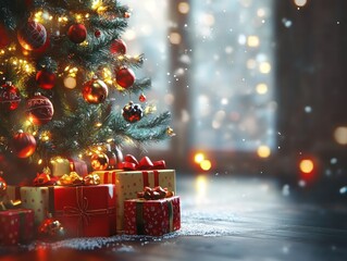 Poster - A Christmas tree background with glowing lights, 