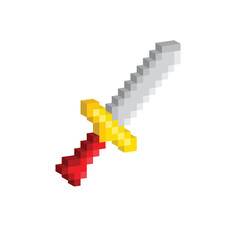 Poster - Isometric 3d sword pixel art icon vector 8 bit game