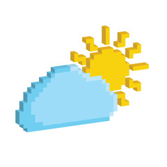 Poster - Isometric 3d pixel cloud sun rain icon weather pixel art icon vector element for 8 bit game