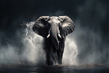 Canvas Print - Elephant playing in water fall wildlife animal mammal.