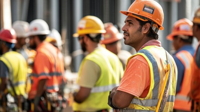 a team of workers from various cultural backgrounds working together on-site, 