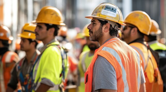 a team of workers from various cultural backgrounds working together on-site, 