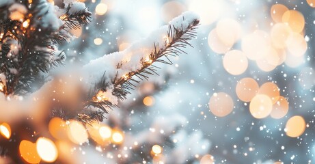 Aufkleber - Background with blurred Christmas trees and garland lights. New year image, winter art design with blurred Christmas scene festive background.