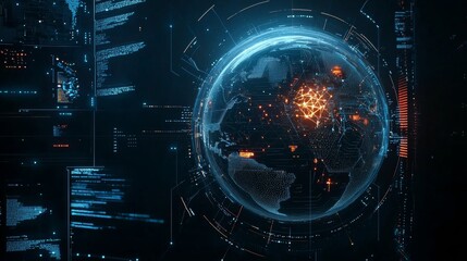 Aufkleber - The digital data globe is an abstract illustration illustrating the connectivity, complexity, and data flood of the modern digital age as portrayed in a scientific technology data network framing