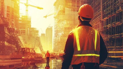 A construction worker in reflective vest image, showcasing a worker with high-visibility gear 