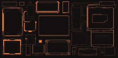 Fototapete - The cyber punk digital techno frame set has windows, panels, information blocks, and frames with text.