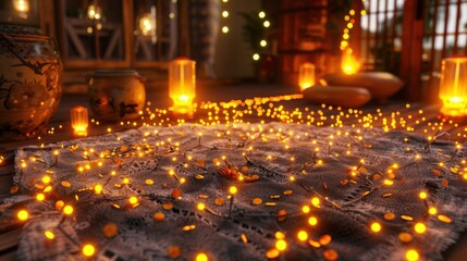 Canvas Print - Cozy Ambiance with Warm Fairy Lights and Textiles