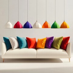 Canvas Print - With colorful pillows and pendant lights, this sofa has a modern look