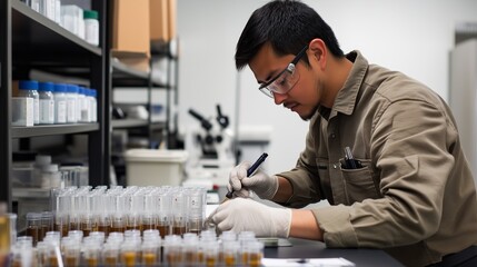 Poster - laboratory technician analyzing samples in a research facility during daytime