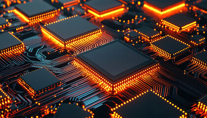 Aufkleber - Close-up of glowing computer chips and circuits