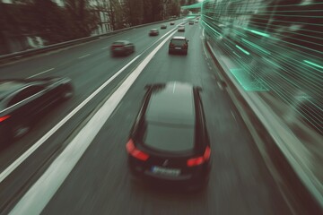 Aufkleber - Technology of the future in the safe movement of a car, the ability to drive without a driver, and the ability to recognize artificial obstacles on the road
