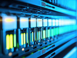 Leinwandbilder - Data center server with glowing LEDs