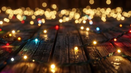 Canvas Print - Colorful Lights on Wooden Surface at Night