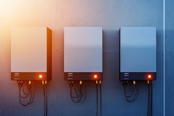 Aufkleber - Inverter solar panel and solar system with solar cells or panels on roof or terrace of building or factory with sun light.