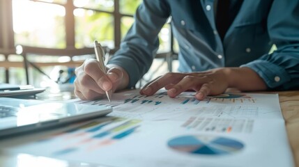 Poster - Working with financial report, discussing business plan for investment, finance analysis concept with a businessman