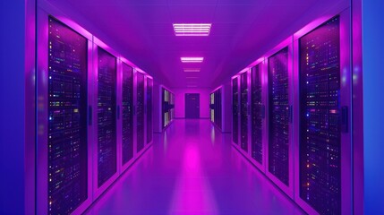 Poster - Vibrant Data Center with Neon Purple Lights