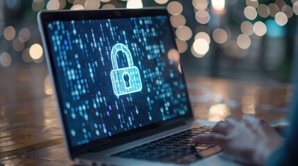 Poster - Secure Digital Lock on Laptop with Bokeh Background