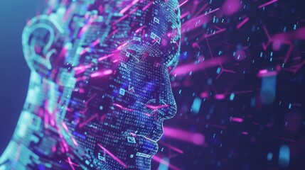Poster - digital human portrait with code and light effects