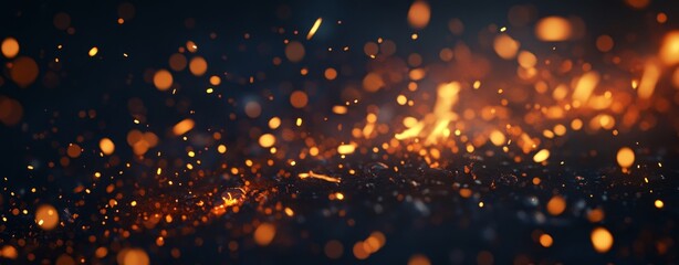 Leinwandbilder - Halloween Witch. Sparkling fire particles over black background. Abstract dark glitter sparkles on fire particles.