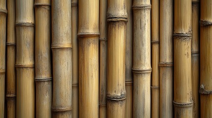 Close-up View of a Wall of Interwoven Bamboo Stalks